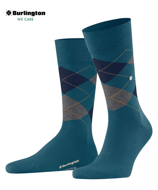 Burlington Edinburgh Wool Argyle Socks Lagoon Blue