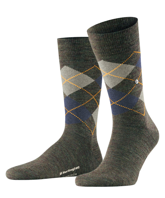 Burlington Edinburgh Wool Argyle Socks Manganese Blue/Green