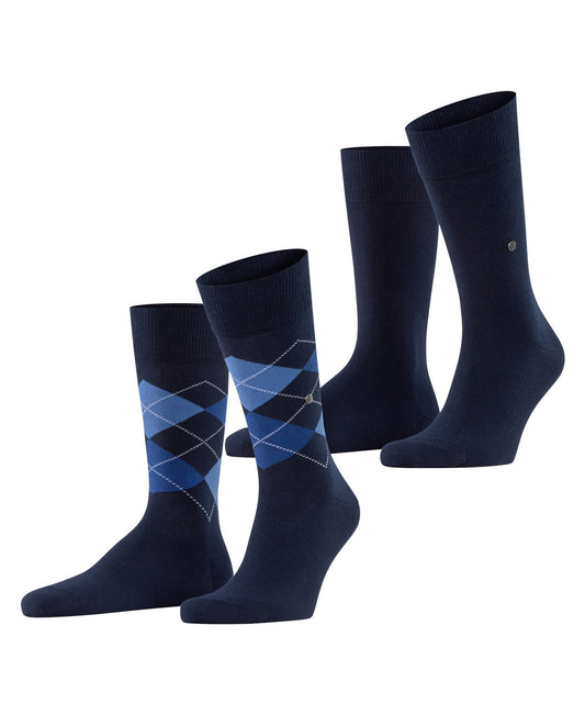 Burlington Everyday 2 Pack Argyle Plain Socks Marine Navy