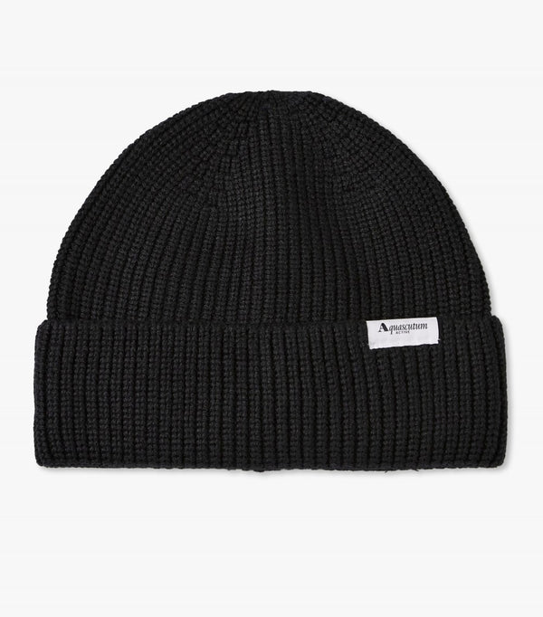 Aquascutum Active Ribbed Logo Beanie Black