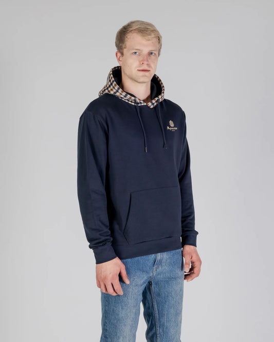 Aquascutum Active Club Check Merino Overhead Hoodie Navy