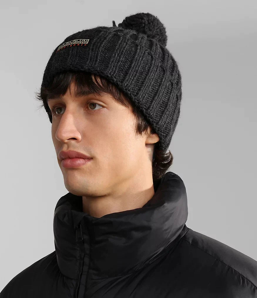 Napapijri Fea 2 Bobble Hat in Dark Grey Melange