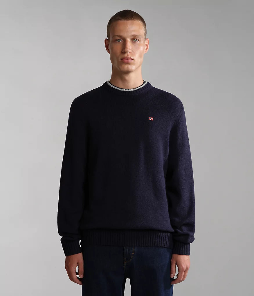 Napapijri Dain Crew Neck Knitwear in Blu Marine