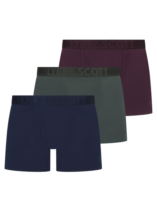 Lyle & Scott 3 Pack Sutherland Boxers Shorts Wine/Peacoat/Ivy