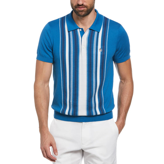 Original Penguin Cash Vertical Stripe Knitted Polo Vallarta Blue