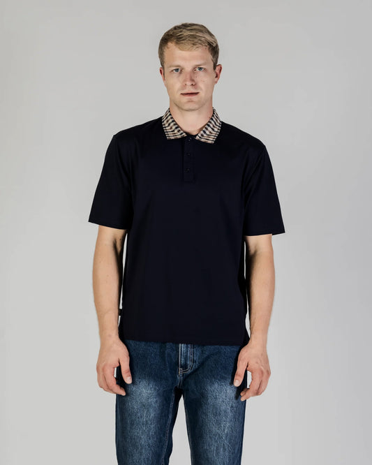 Aquascutum Active Check Rib Collar Polo Black