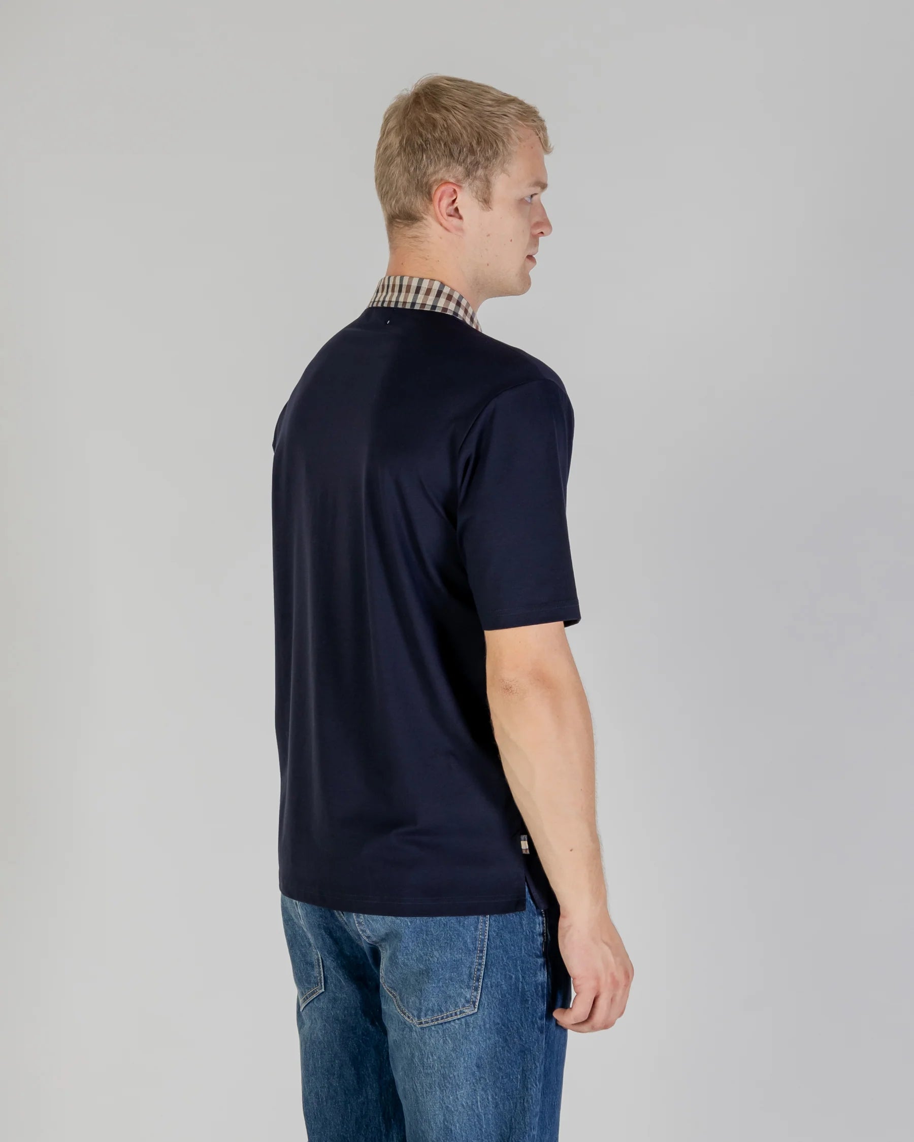 Aquascutum Active Check Rib Collar Polo Navy