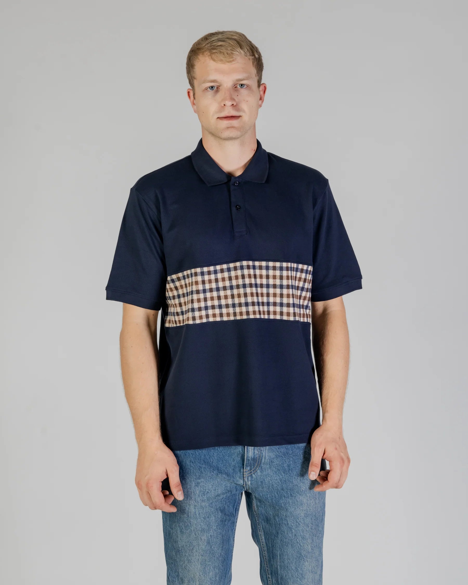 Aquascutum Active Club Check Insert Polo Navy