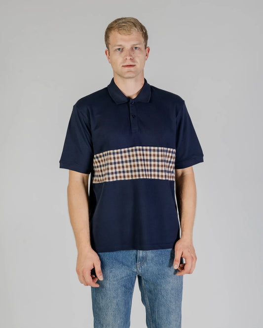 Aquascutum Active Club Check Insert Polo Navy