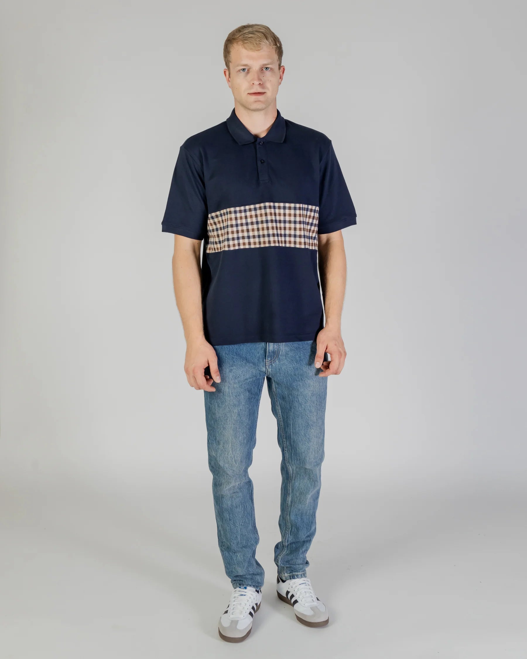 Aquascutum Active Club Check Insert Polo Navy