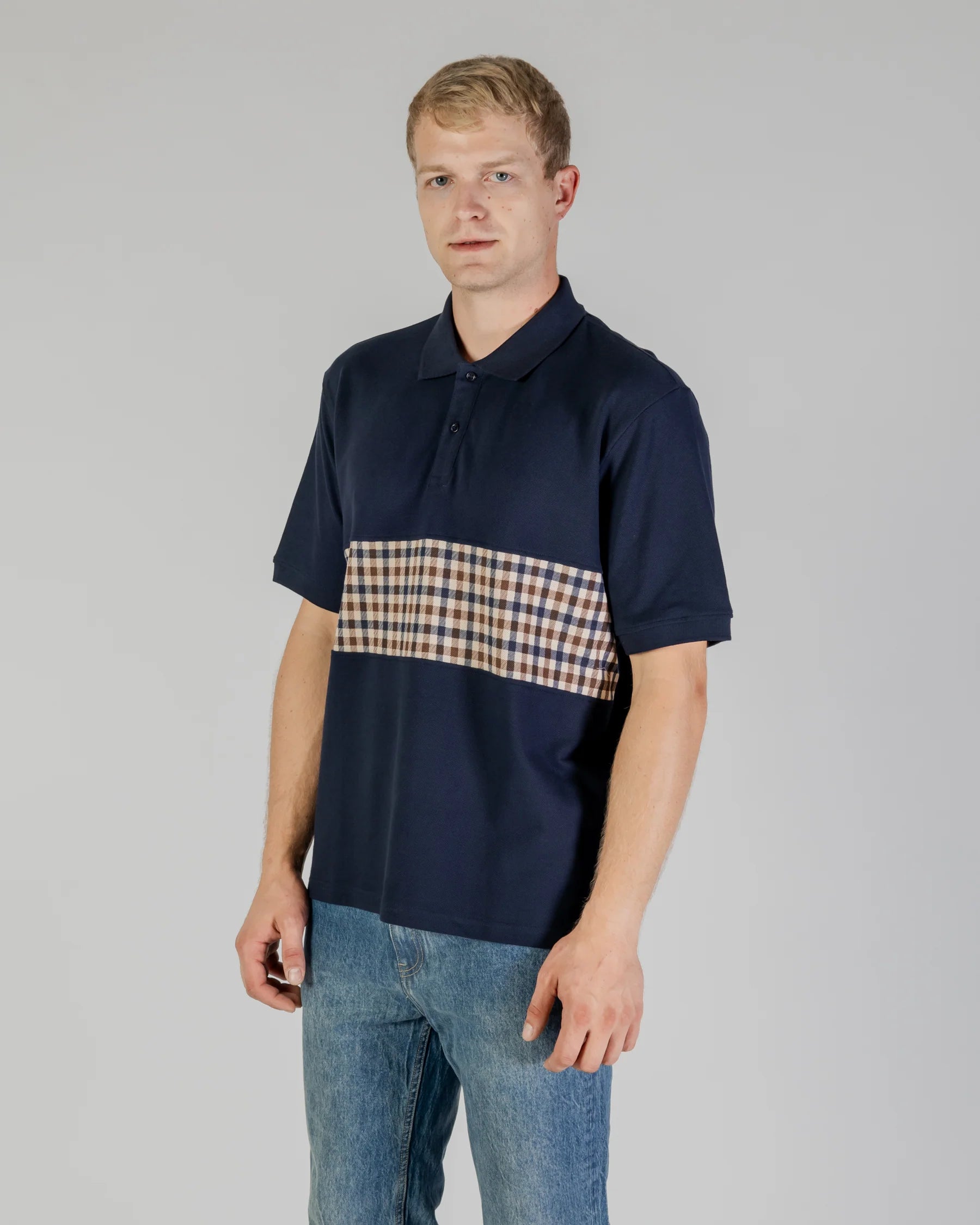 Aquascutum Active Club Check Insert Polo Navy