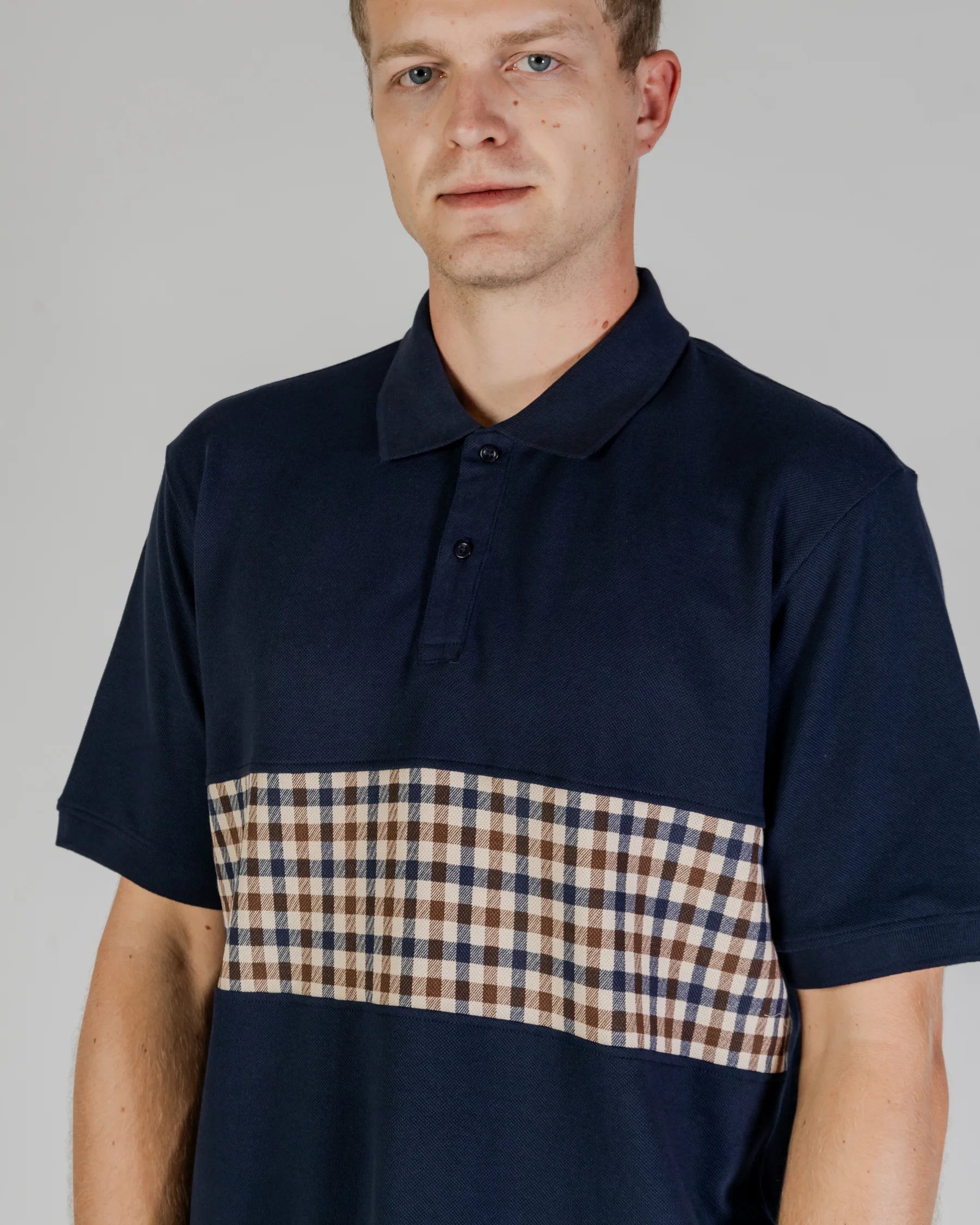 Aquascutum Active Club Check Insert Polo Navy