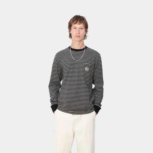 Carhartt WIP L/S Verner Stripe Pocket T-shirt Black Grey Heather