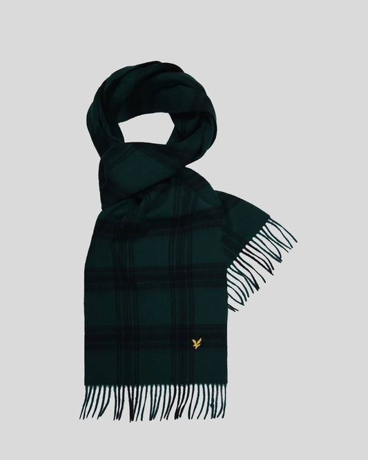 Lyle & Scott Check Lambswool Scarf in Teal/Black