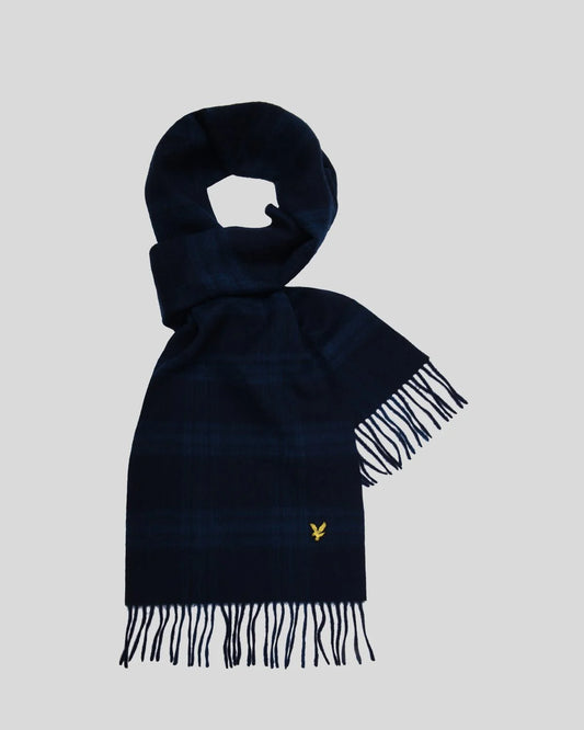 Lyle & Scott Check Lambswool Scarf in Dark Navy/Denim