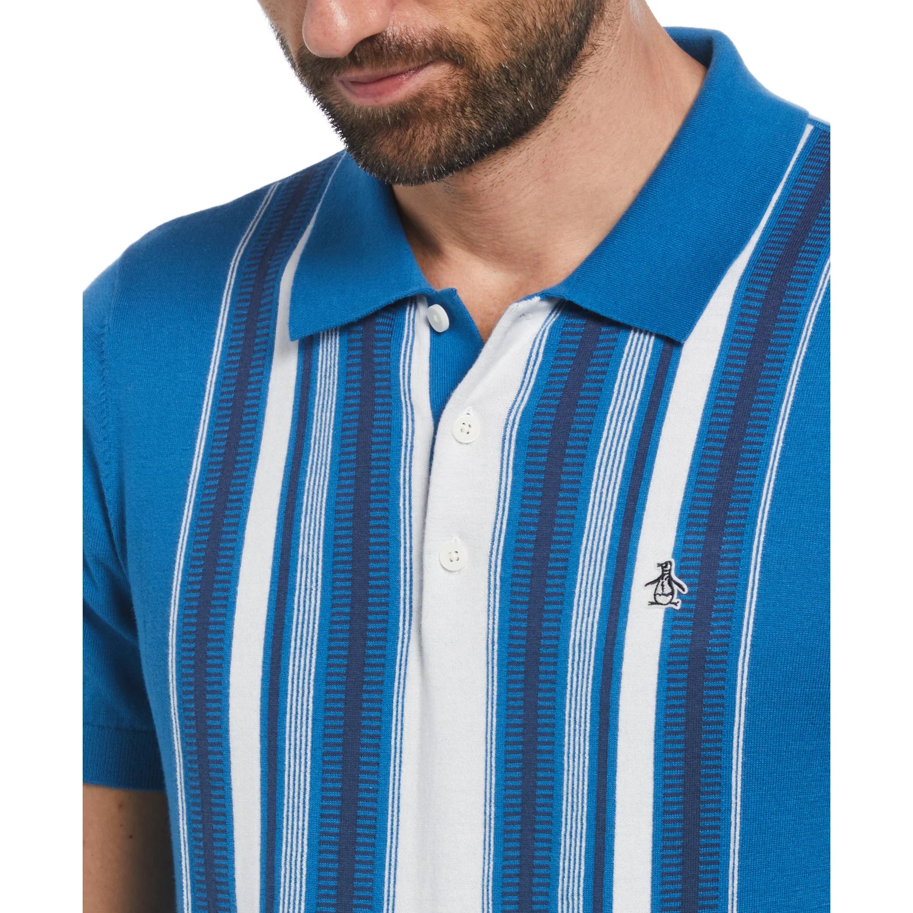Original Penguin Cash Vertical Stripe Knitted Polo Vallarta Blue