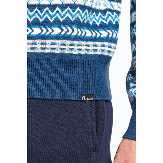 Penfield Geo Jacquard Knit Jumper Blue Wing Teal