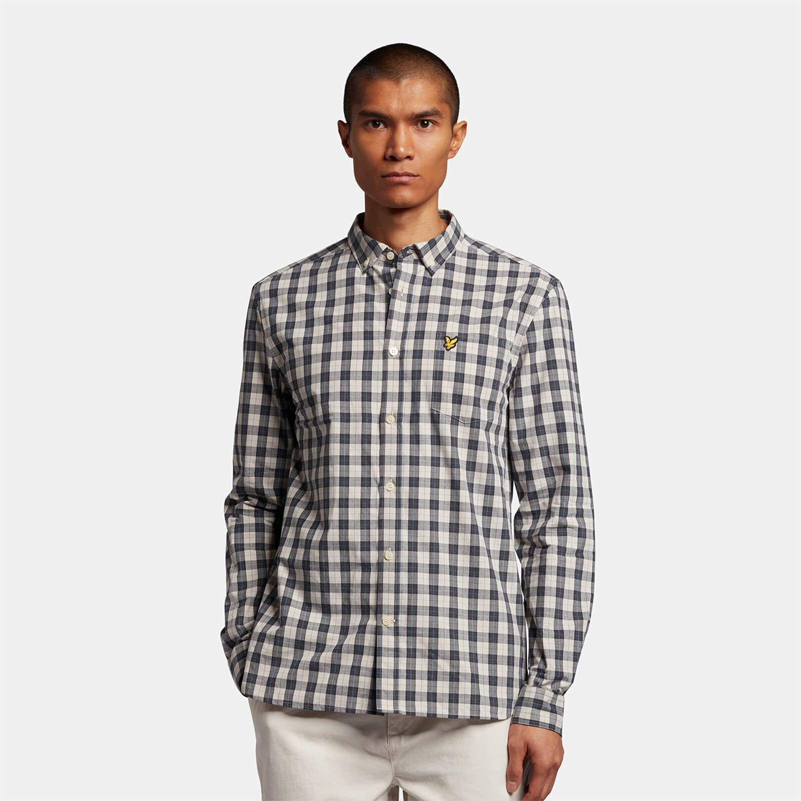 Lyle & Scott Zip Check Poplin Shirt in Jet Black / Ice