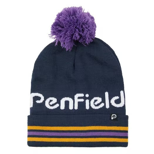 Penfield Intarsia Knit Striped Bobble Hat Navy Blazer