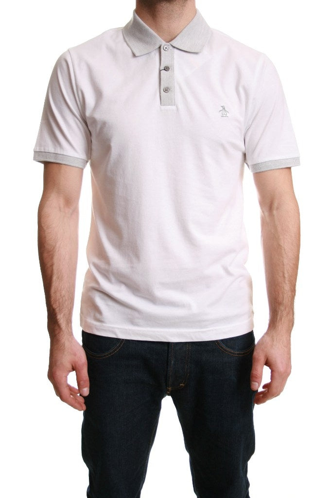 Original Penguin Contrast Rib Daddy Polo in Bright White