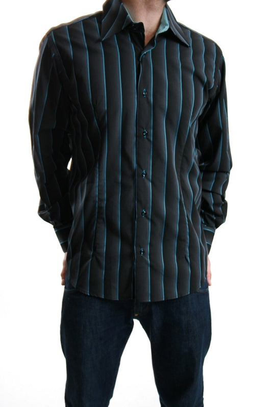 Guide London Blue Black Stripe Shirt LS70658