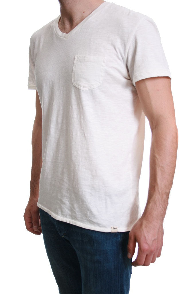 Lee V Neck Pocket Tee in White