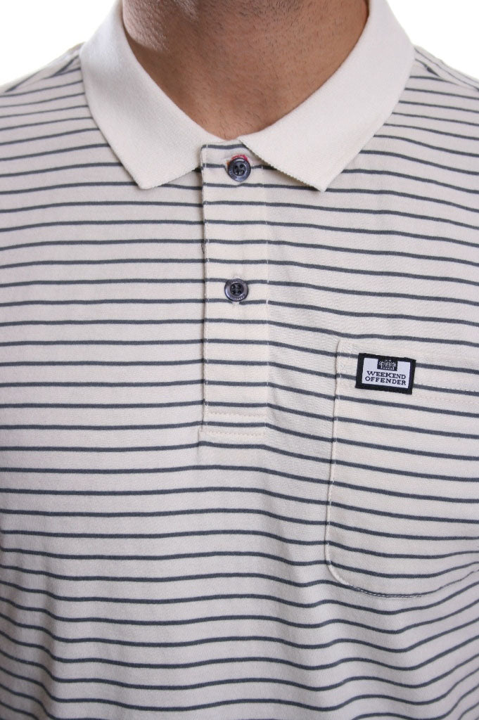 Weekend Offender Hook Gang Stripe Polo in Cream