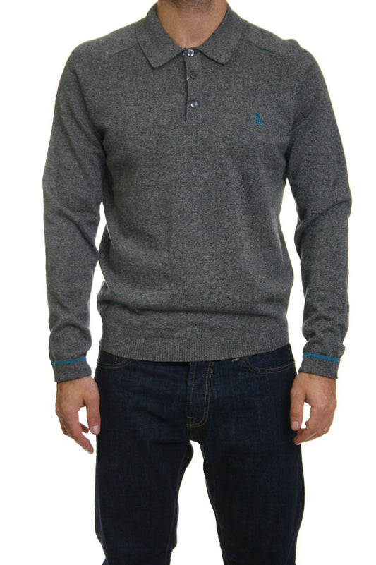 Original Penguin Collar Jumper 13 in Dark Grey Melange