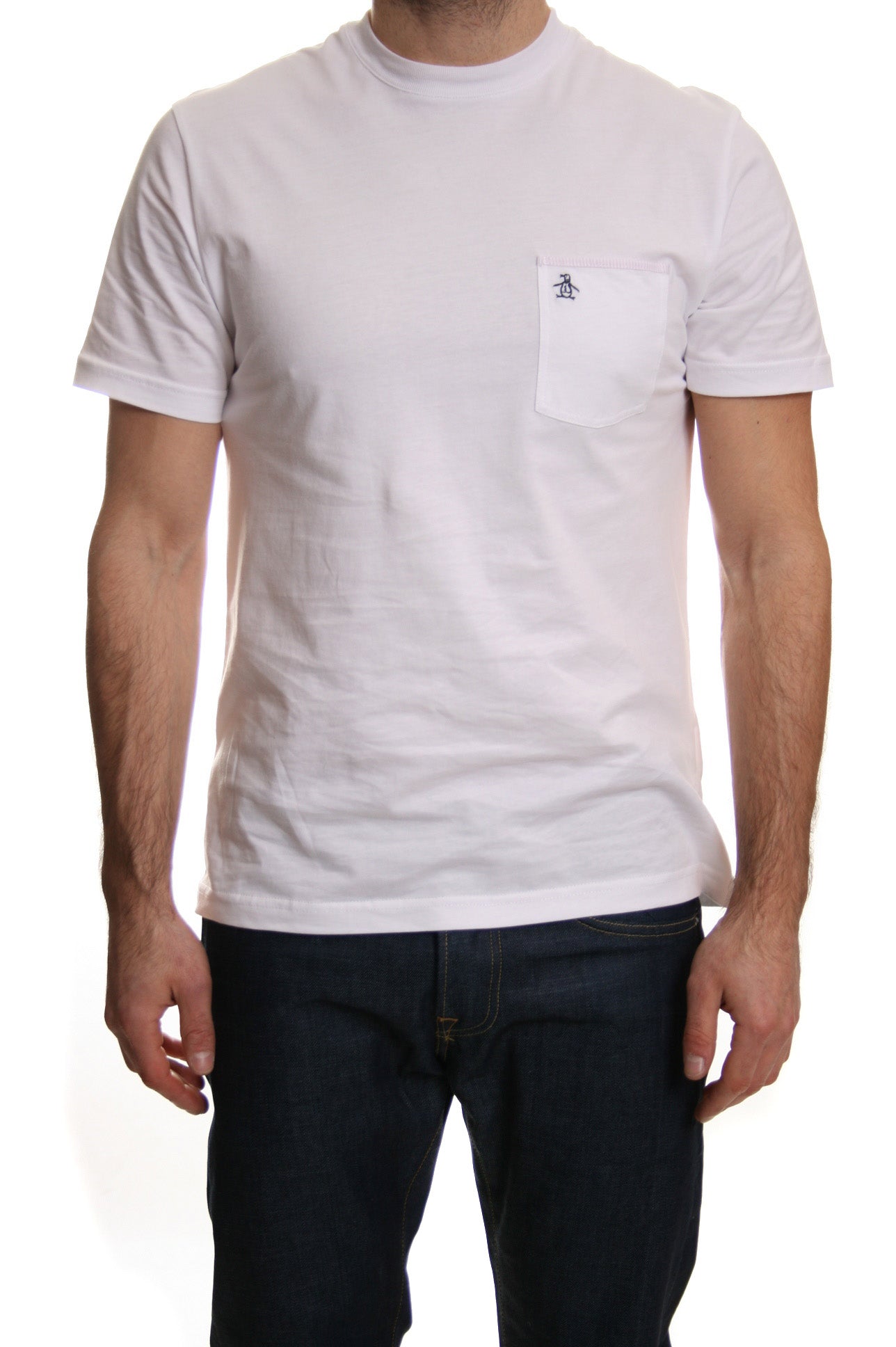 Original Penguin Striped Nimble Pocket T Shirt in White