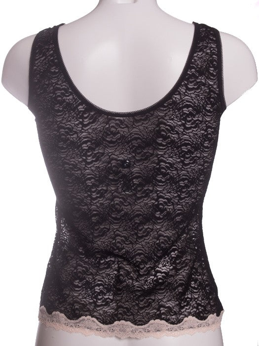 Kinky Knickers Camisole Vest Top in Black with Oyster Trim