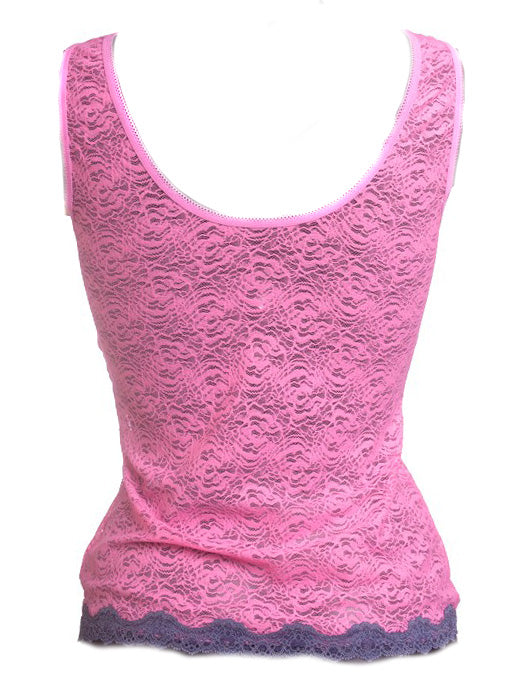 Kinky Knickers Camisole Vest Top in Pink With Silver Mist Trim