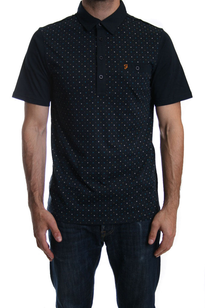 Farah Ebendon Polka Dot Print Polo in True Navy