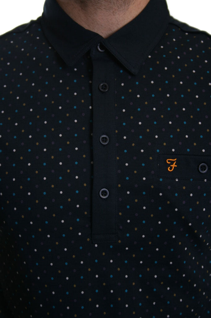 Farah Ebendon Polka Dot Print Polo in True Navy