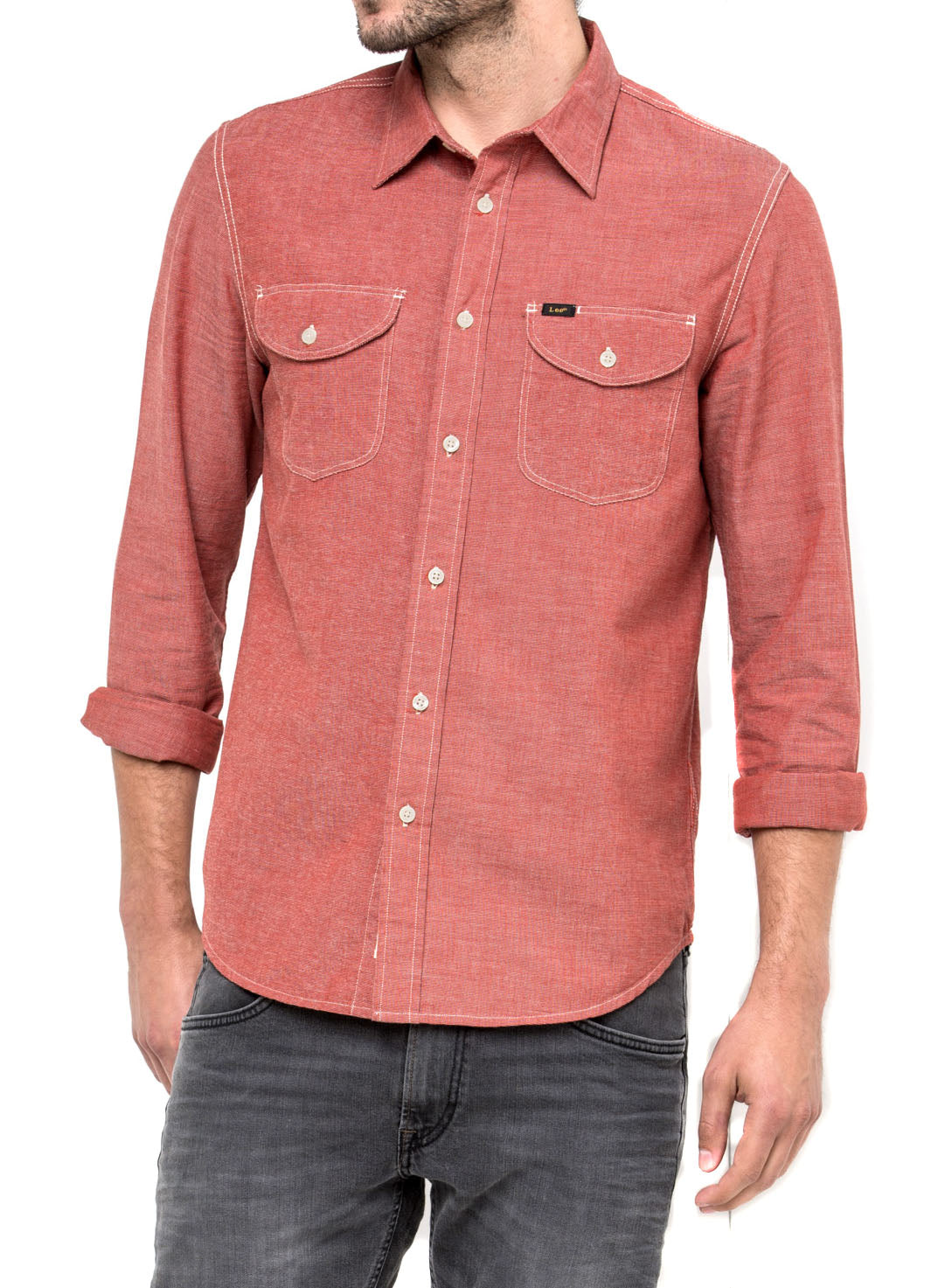 Lee Worker Shirt in Lava Red