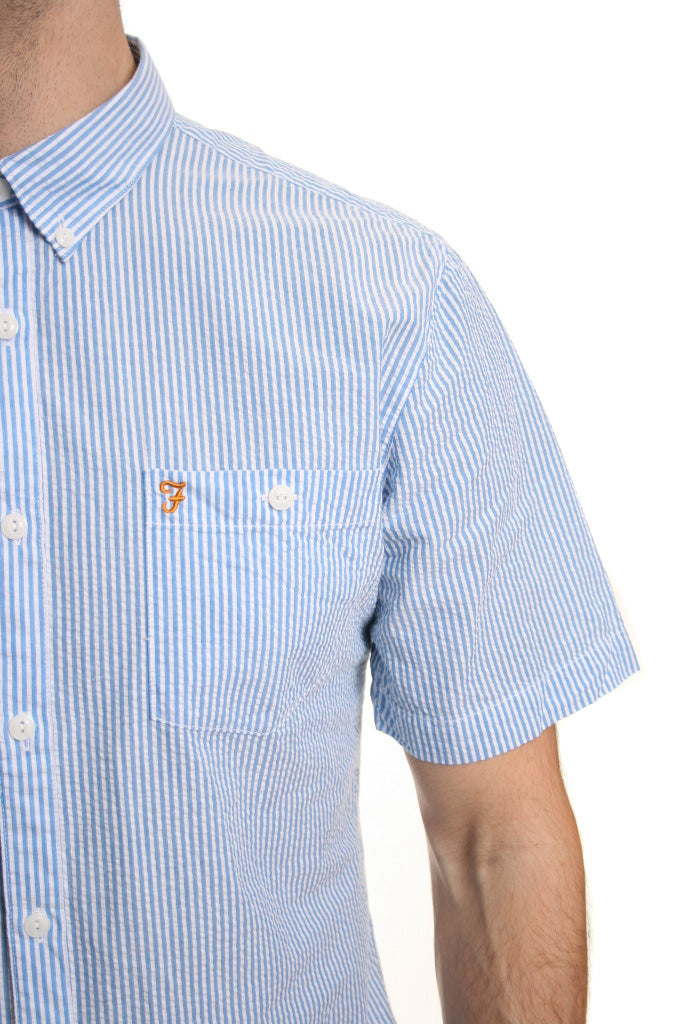 Farah Sloane Stripe Short Sleeved Shirt Sierra Blue
