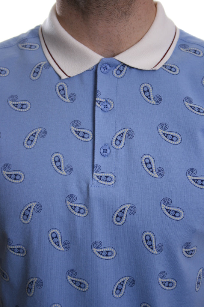 Merc Samwell Paisley Print Polo in Boy Blue