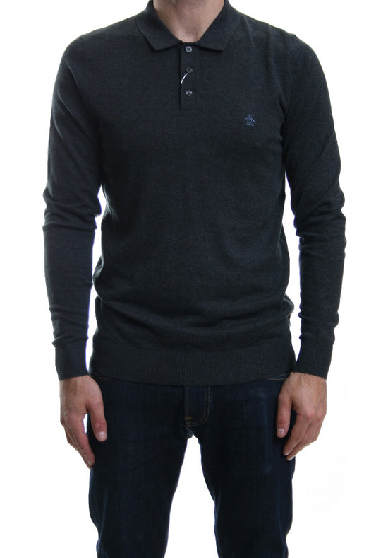 Original Penguin Supima Cotton Polo Jumper Charcoal Heather