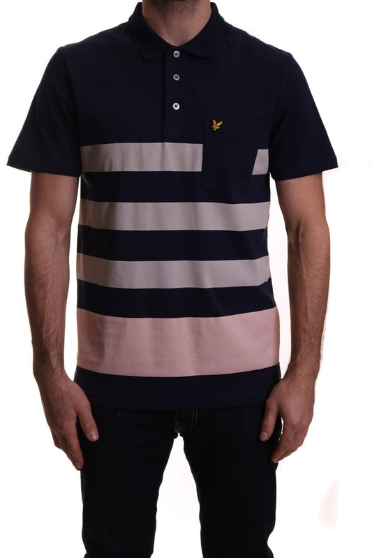 Lyle & Scott Wide Block Stripe Polo in Navy