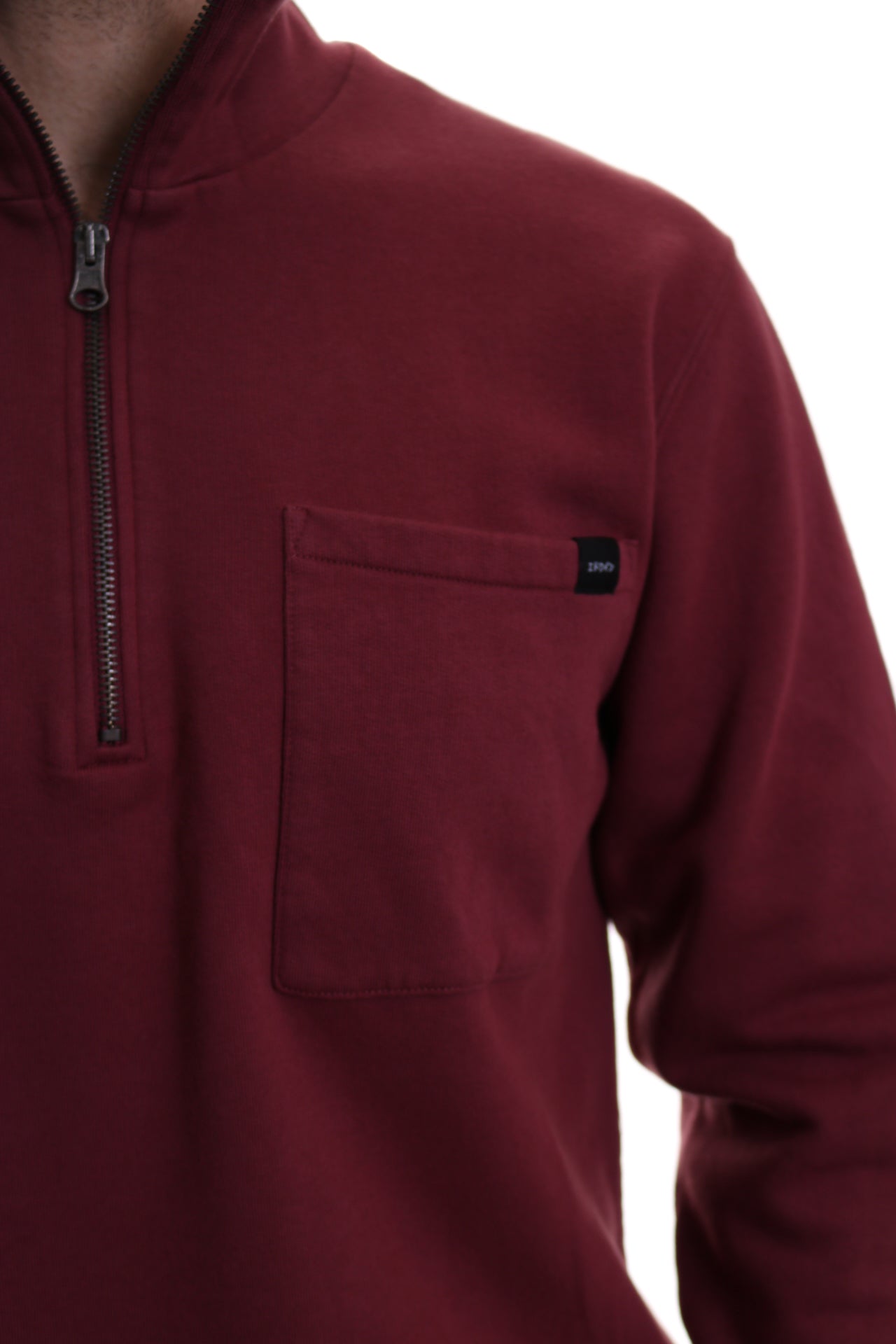 Edwin Popover Funnel Zip Sweat in Oxblood Red