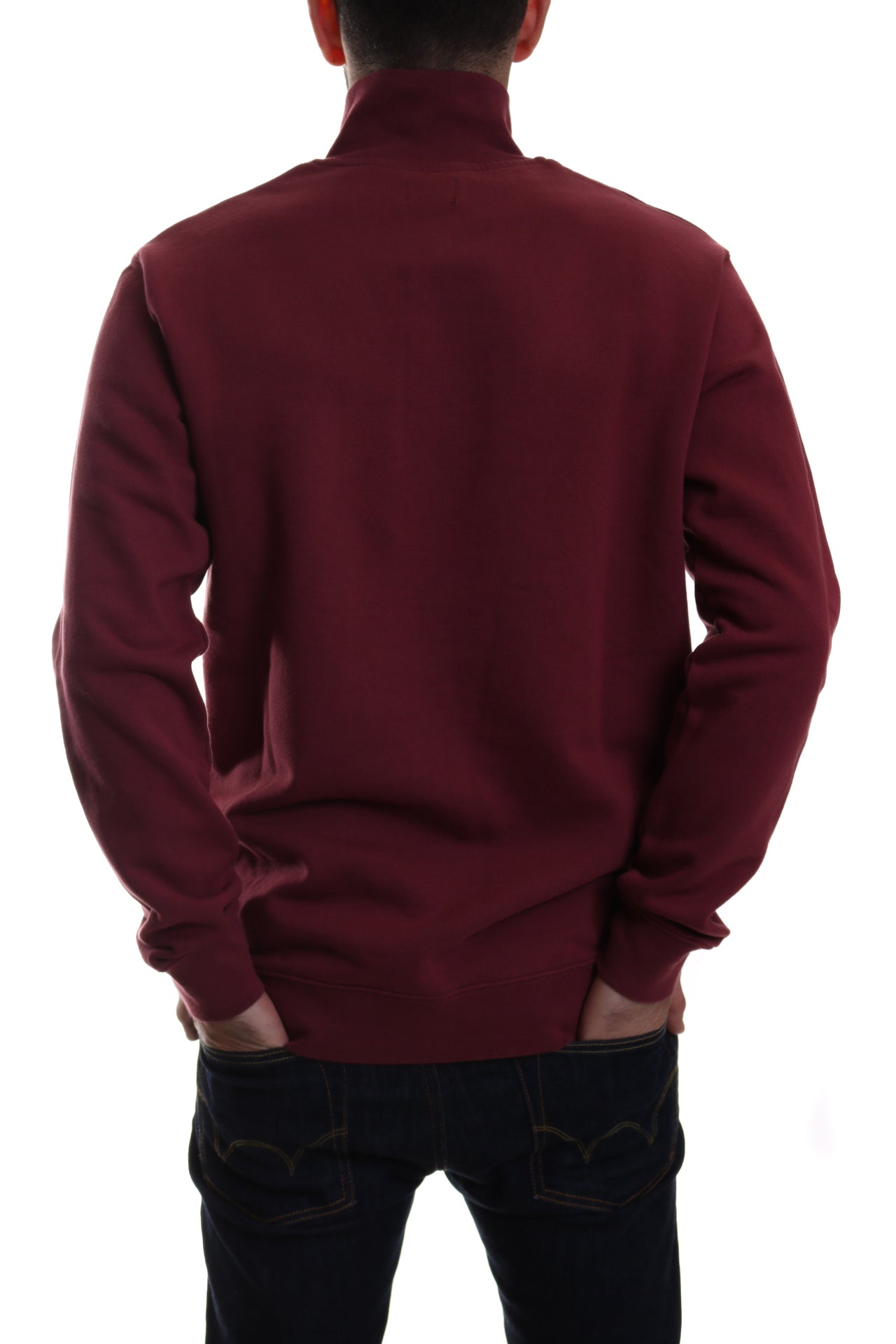 Edwin Popover Funnel Zip Sweat in Oxblood Red