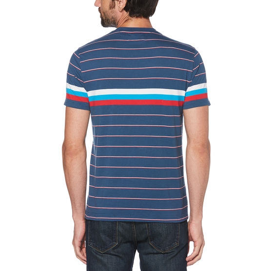 Original Penguin Engineered Stripe T Shirt Dark Denim
