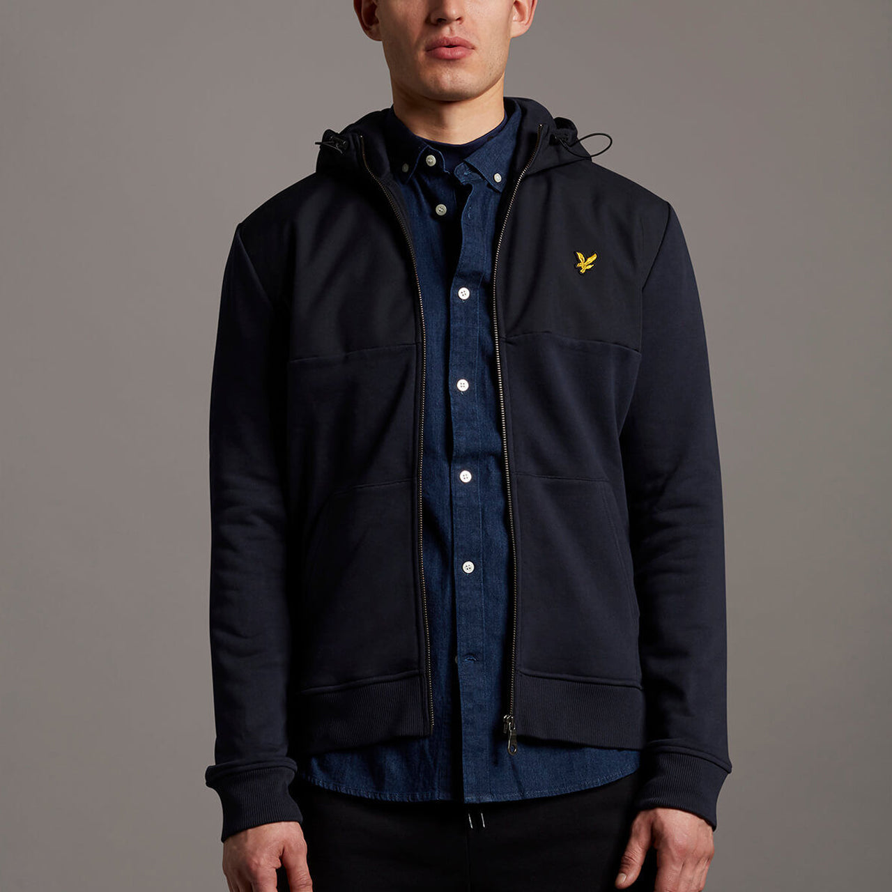 Lyle & Scott Softshell Jersey Zip Hoodie in Dark Navy