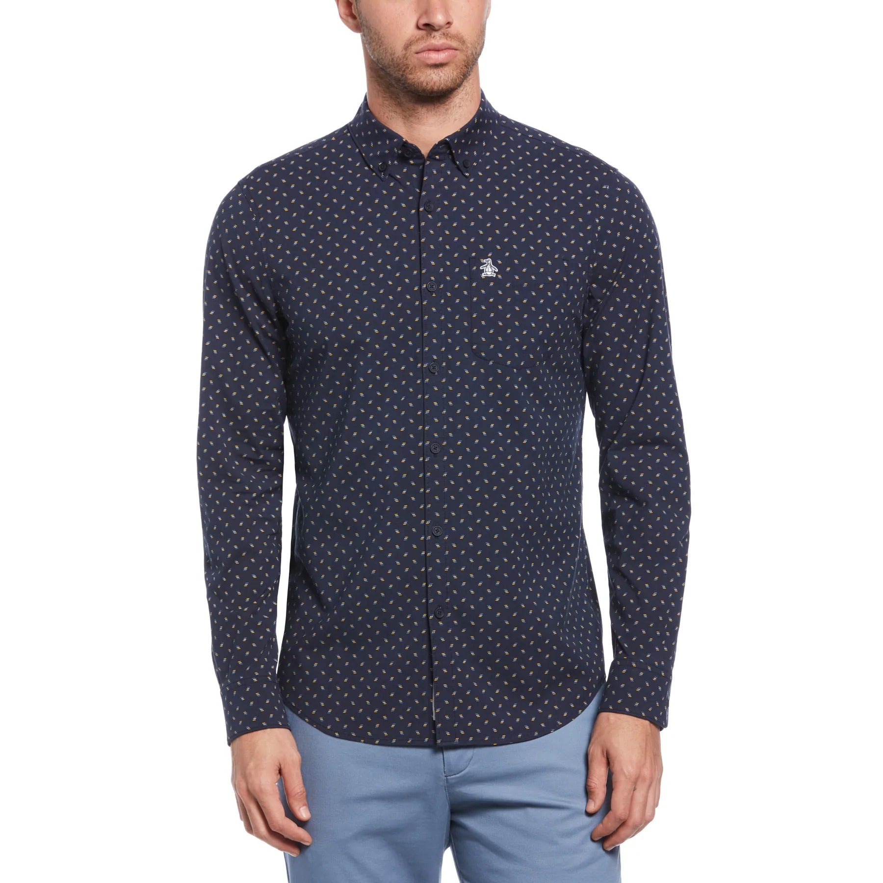 Original Penguin Printed EcoVero Stretch Shirt Dark Sapphire