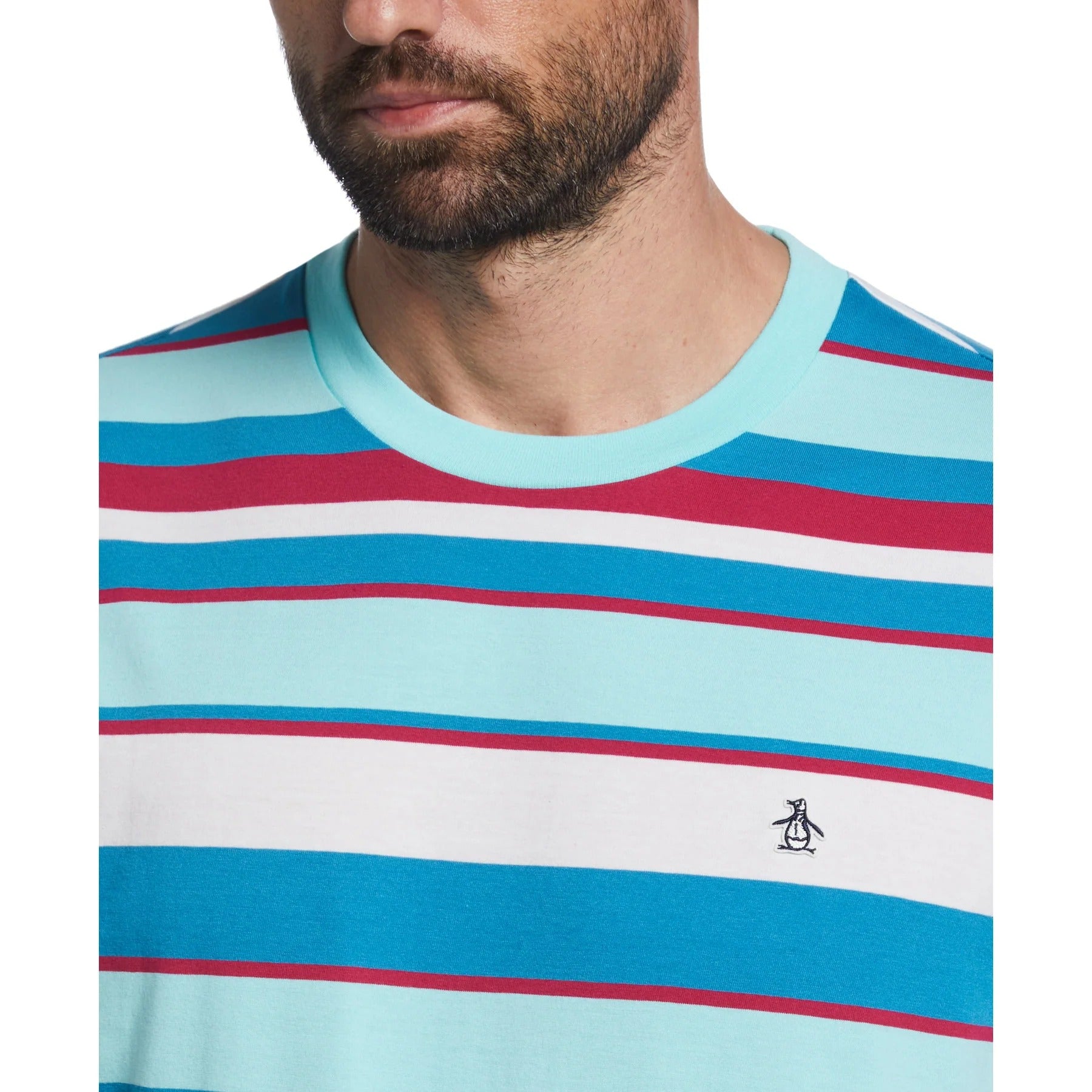 Original Penguin Multi Striped T-Shirt Aruba Blue