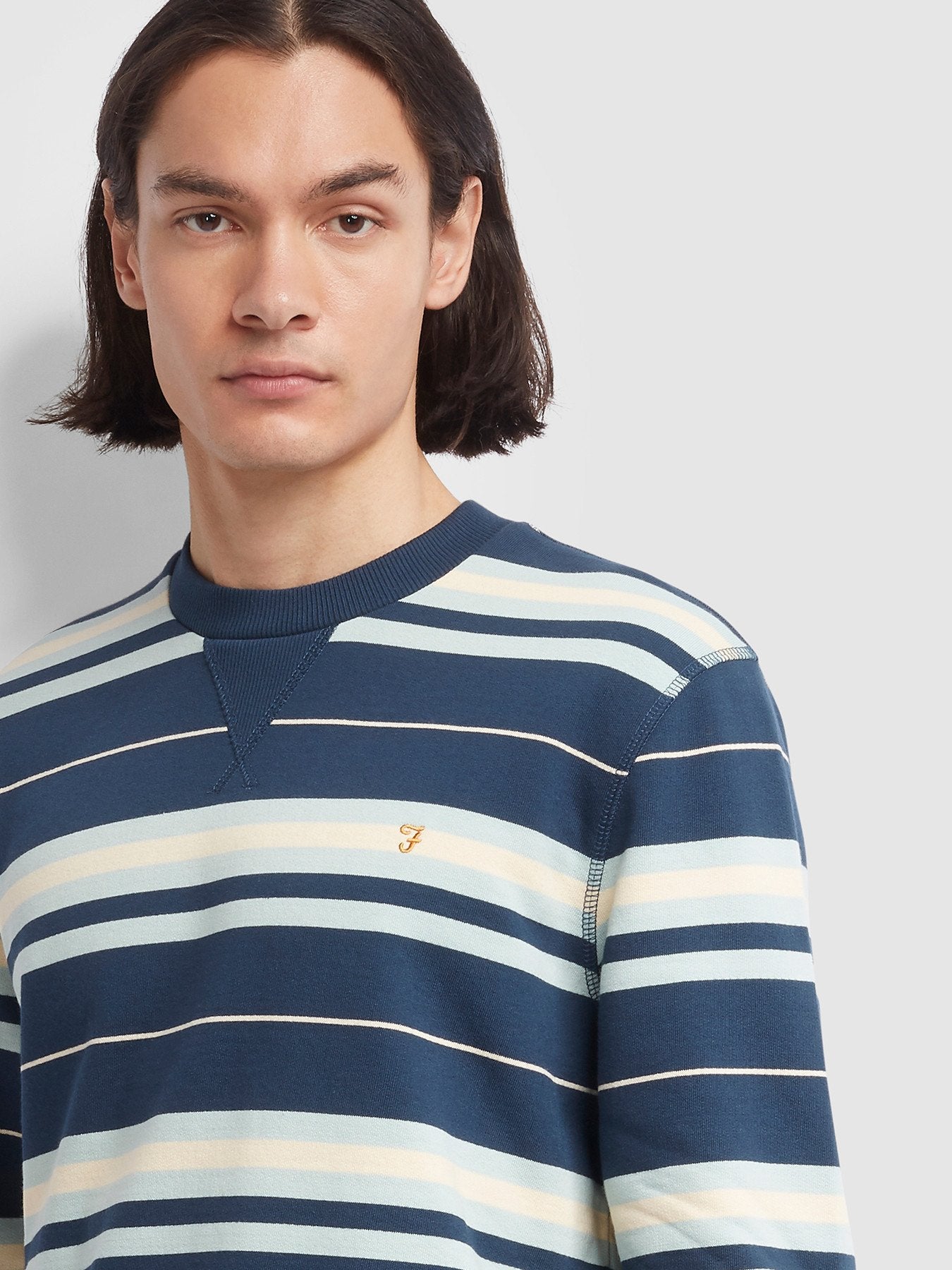 Farah Noble Cotton Striped Crew Neck Sweatshirt In Yale