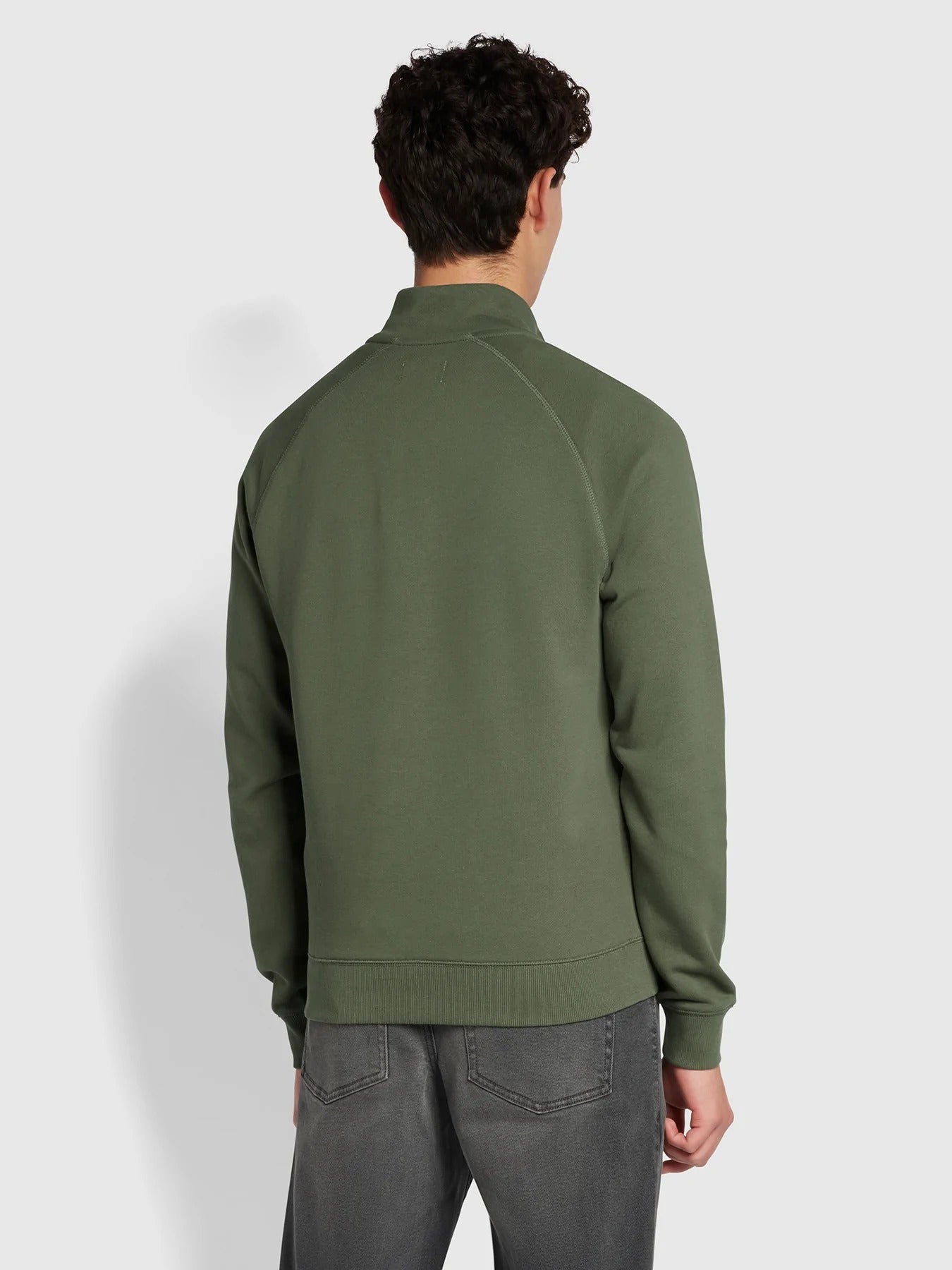 Farah Jim Organic Cotton Quarter Zip Sweatshirt Vintage Green