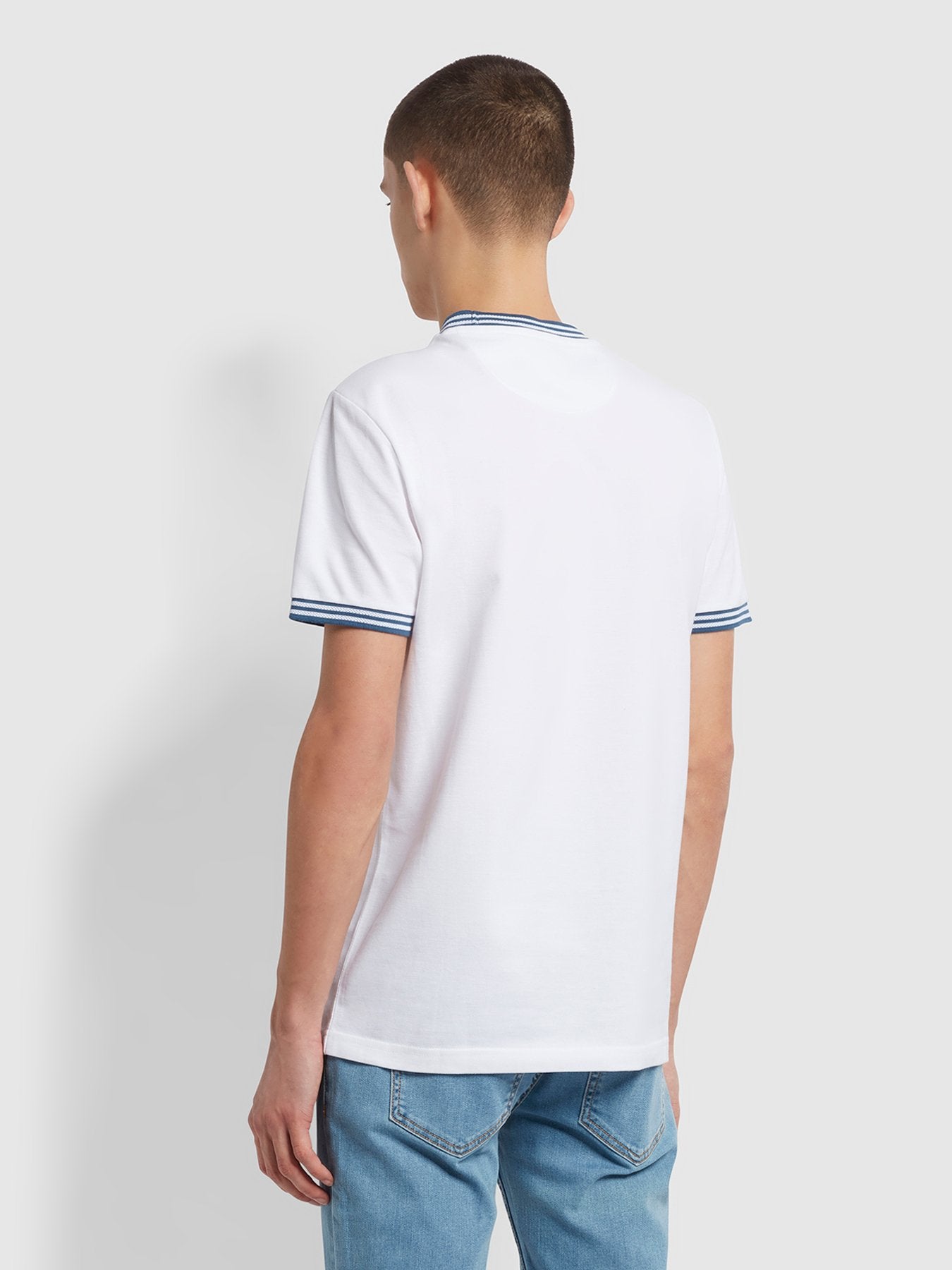 Farah Texas Stripe Ribbed Collar T-Shirt White