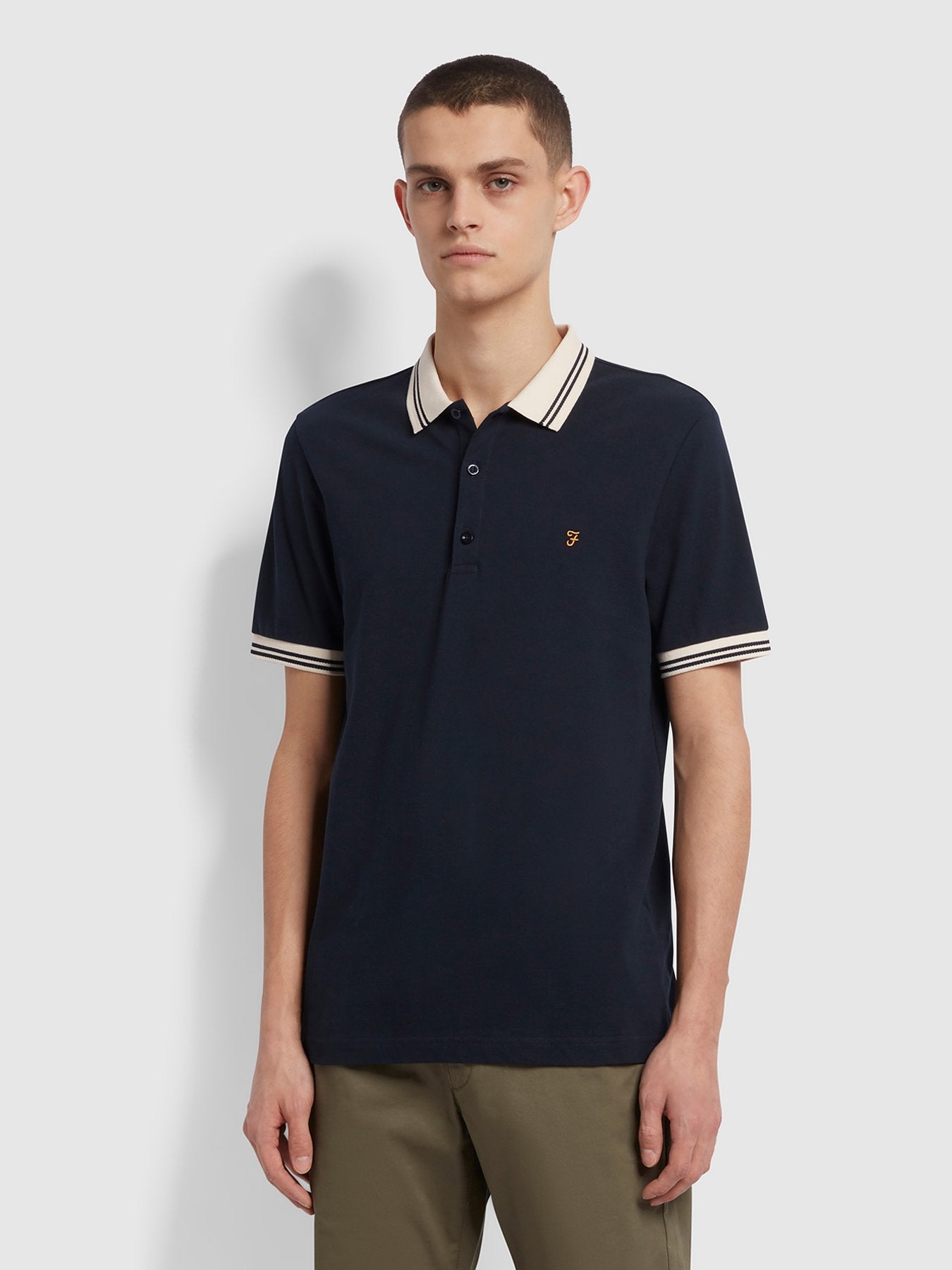 Farah Stanton Cotton Slim Fit Tipped Polo True Navy