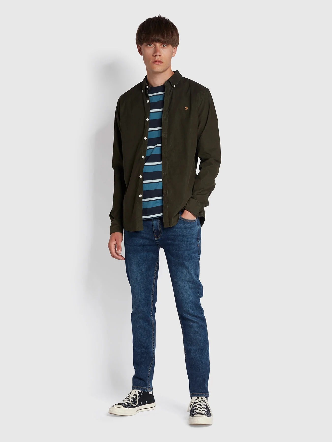 Farah Fontella Slim Fit Cord Shirt In Evergreen