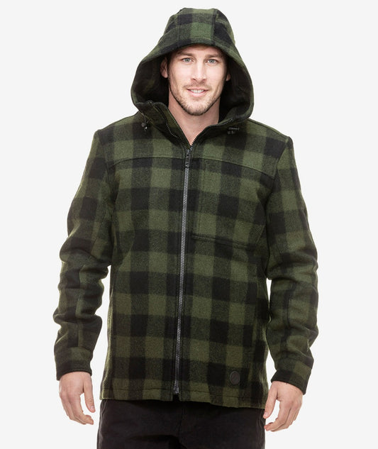 Swanndri Hudson Check Wool Hoodie Olive Green